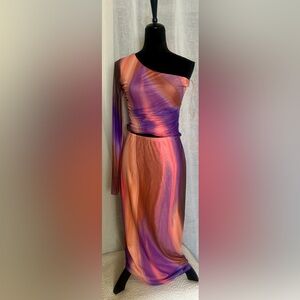 Multicolor set : shoulder body suit and skirt